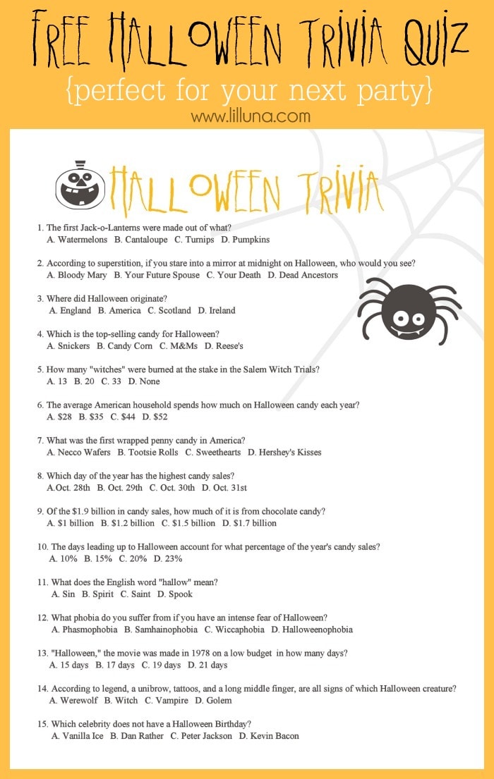 FREE Halloween Trivia game - perfect for your upcoming party!