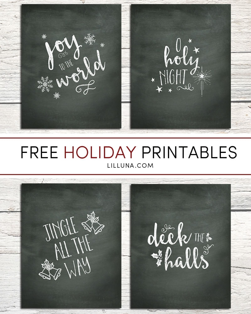 FREE Christmas Carol Chalk Prints - 4 versions to choose from. Download and Display these cute Christmas Printables in your home this year!