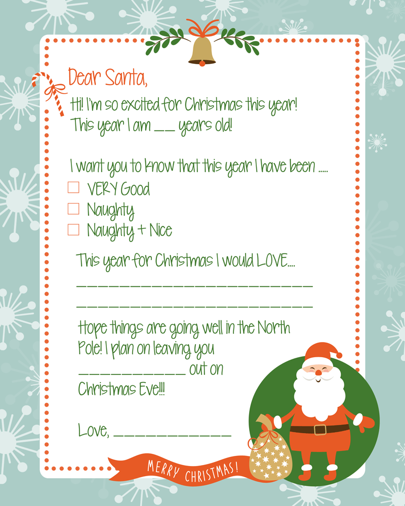 FREE Printable Letter to Santa Print - perfect for the kids to fill out and send to to Santa!