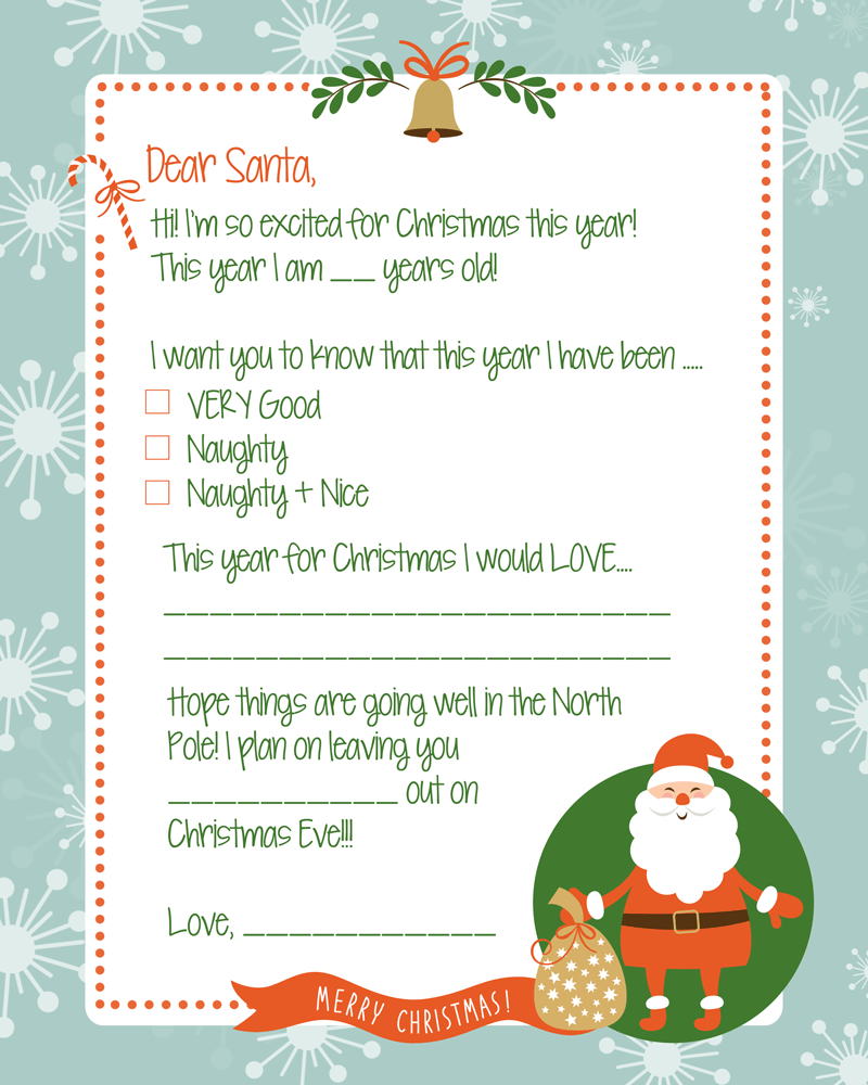 FREE Letter to Santa Print - perfect for the kids to fill out and send to to Santa!