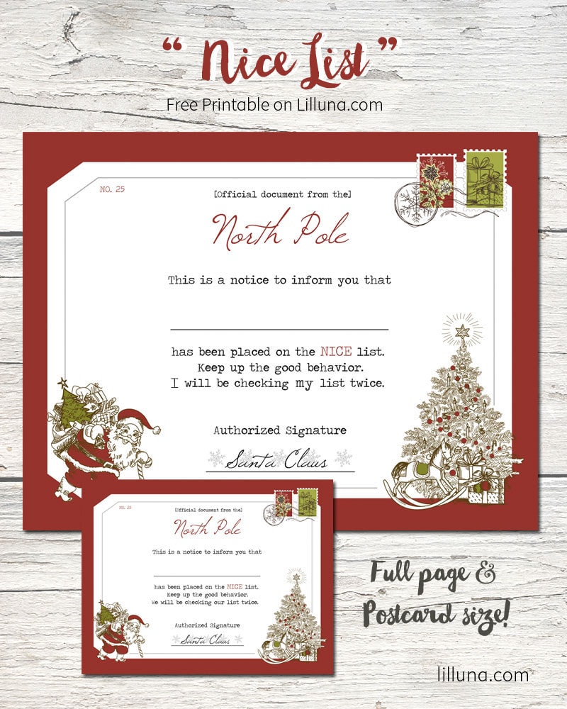 Nice List FREE Printable! A fun certificate that kids will enjoy getting and they'll be so happy to know that they're on the nice list!