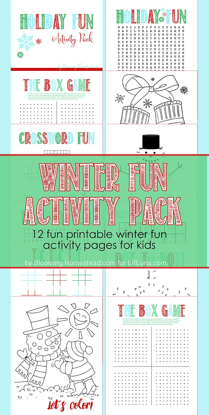 Holiday Fun Activity Pack - free prints for the kids to use this holiday season including Crossword puzzles, Tic Tac Toe and more!