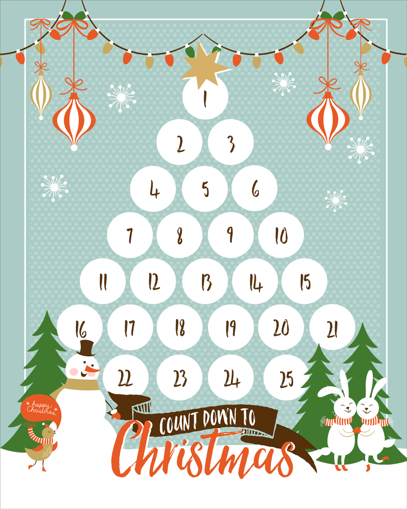 FREE Christmas Countdown Printable - download and use this cute and free print to help the kids count down to Christmas!