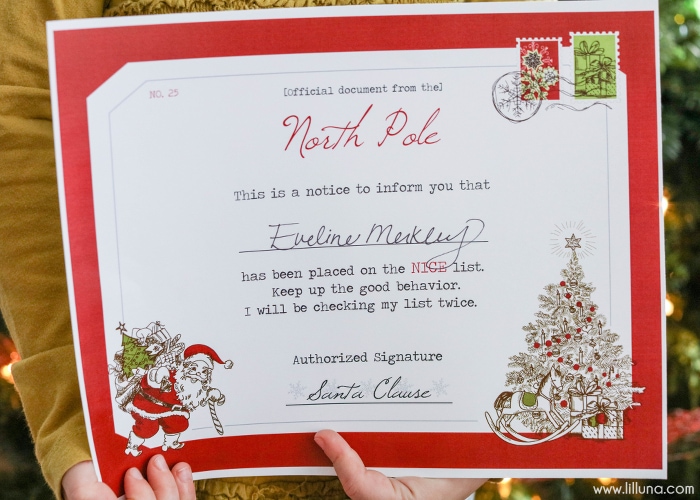 Nice List FREE Printable! A fun certificate that kids will enjoy getting and they'll be so happy to know that they're on the nice list!