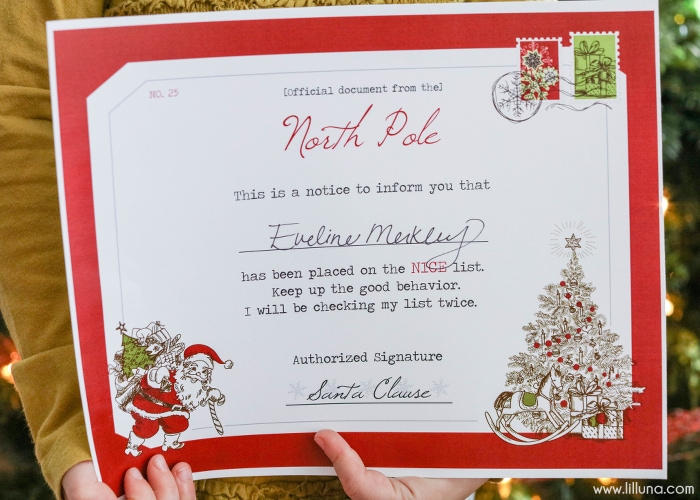 2015 Nice List Certificate Printable