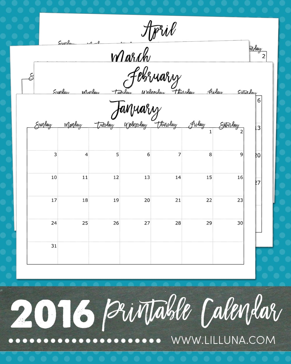 FREE 2016 Printable Calendar - use these cute prints to help you stay organized this year!