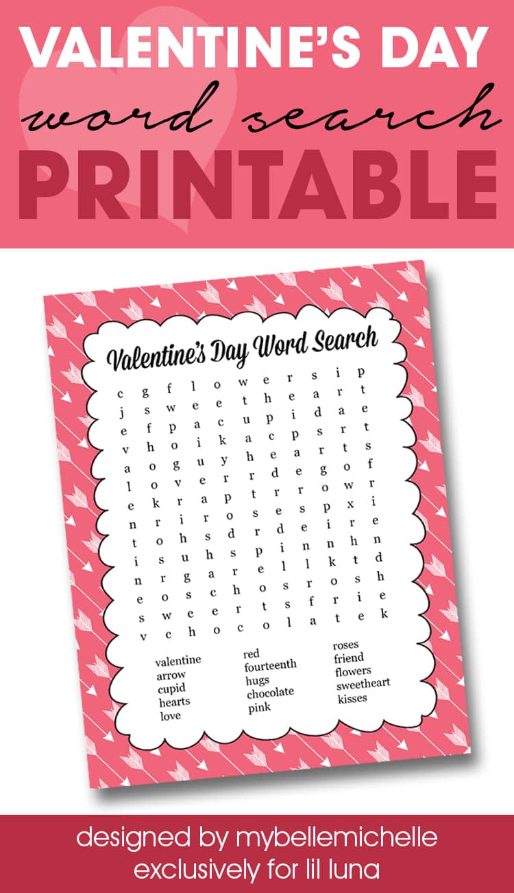 FREE Valentine's Word Search Printable - perfect for class parties or at home with the kids!