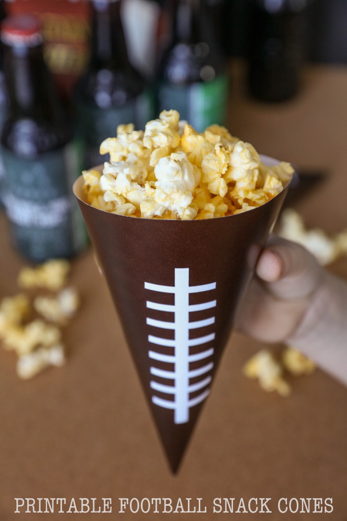 PRINTABLE Football Snack Cones - fill these free prints with your favorite snack for the Big Game.