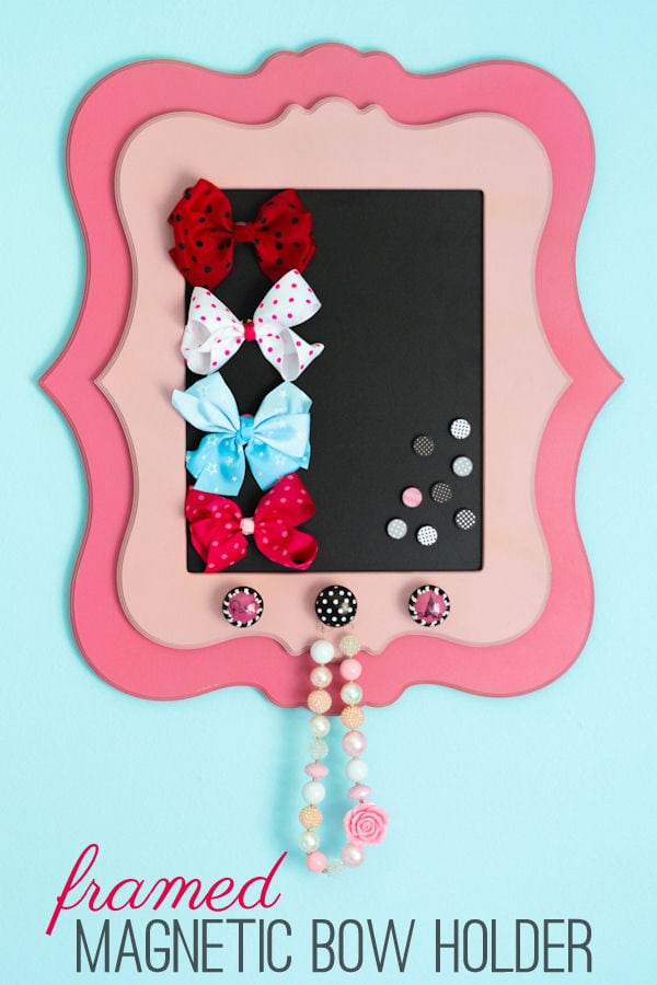 Adorable Framed Magnetic Bow Holder tutorial on { lilluna.com } Easy to make and customize to match your little girls room!
