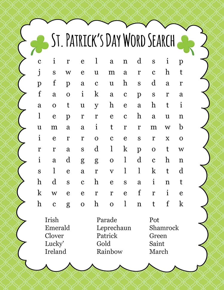 FREE St. Patrick's Day Word Search - the kids love these! This is a great activity to keep kids busy!!