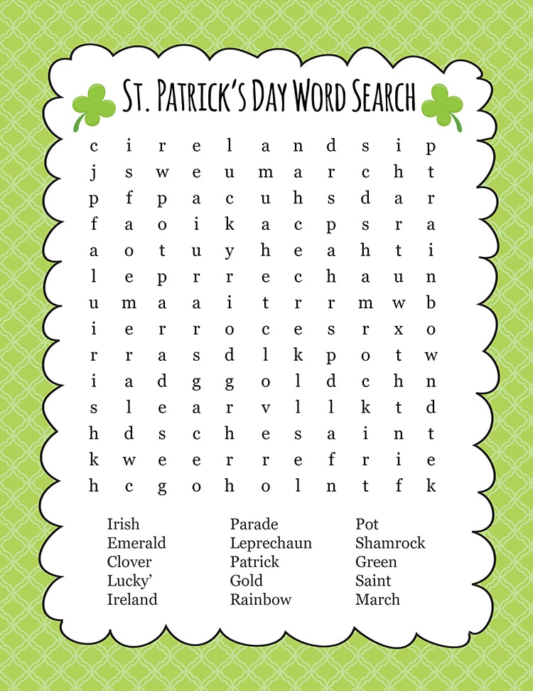 FREE St. Patrick&rsquo;s Day Word Search