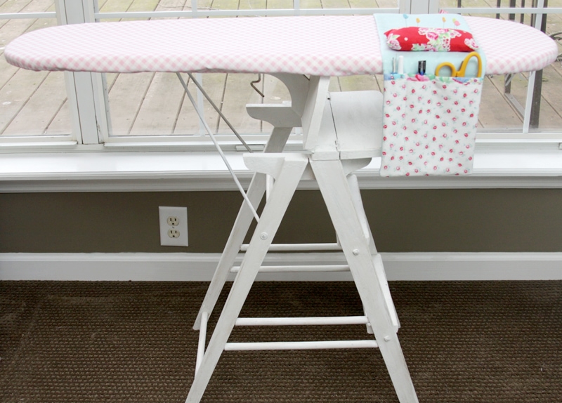 Quick and Easy Ironing Board Organizer - so handy to have to hold scissors, pins and more while making your projects! Doesn't require a lot of supplies either!