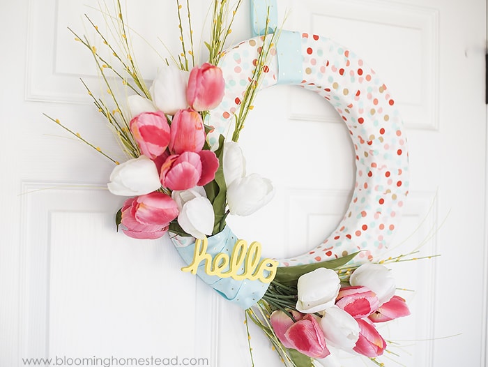 BEAUTIFUL (and simple) Hello Spring Wreath tutorial - this is the perfect craft to make and display on your front door or in your home.