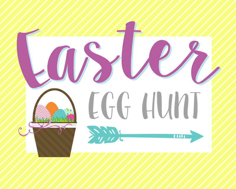 FREE Easter Egg Hunt Signs - just download and print in one of 4 bright colors to use at your Easter Egg Hunt!