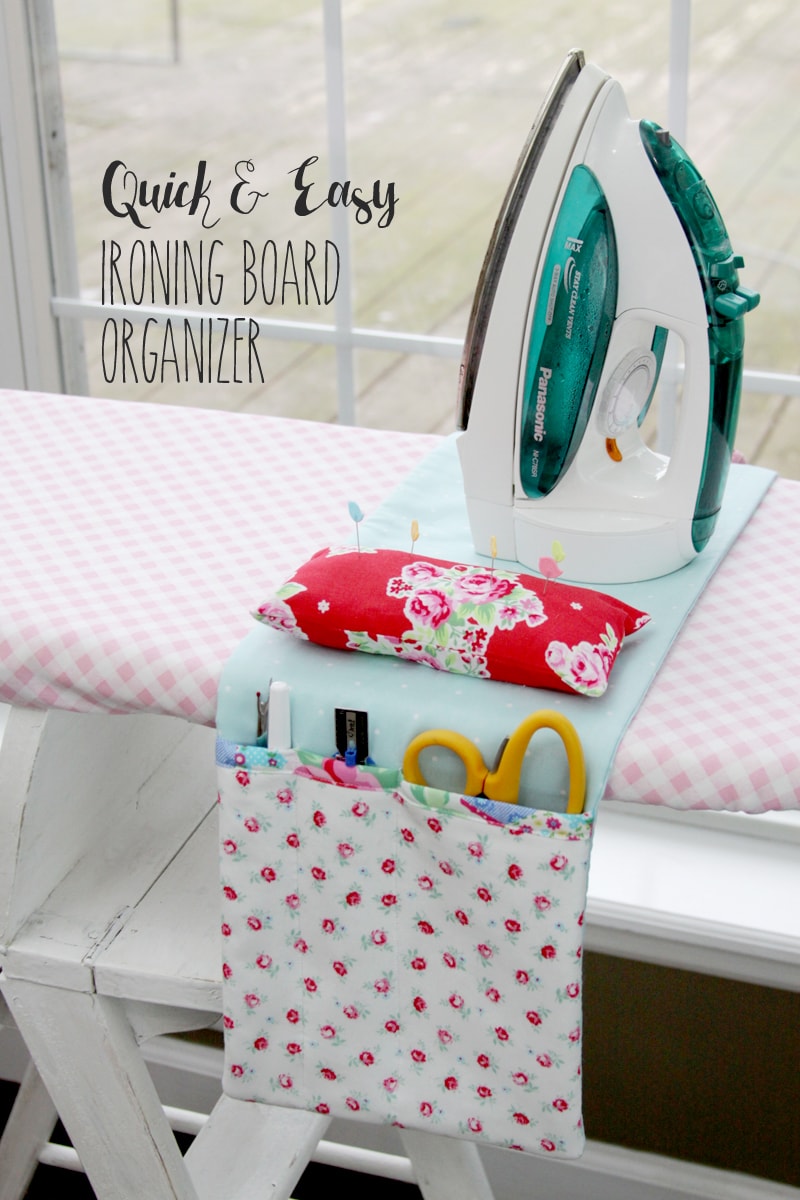 Quick and Easy Ironing Board Organizer - so handy to have to hold scissors, pins and more while making your projects! Doesn't require a lot of supplies either!