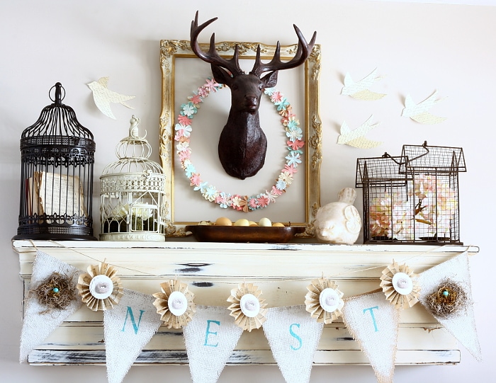 Beautiful Spring Mantel decor. Great ideas to help inspire your own Spring decor.
