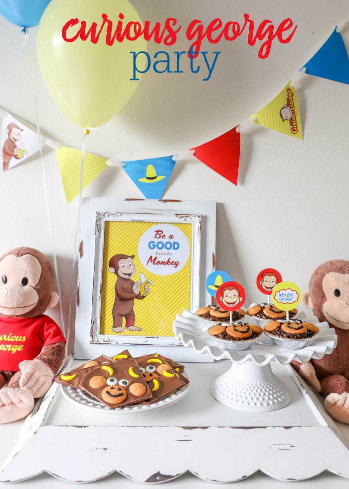 Homemade Monkey Bark, Monkey Pudding Pies, and FREE Curious George Party Printables to celebrate Curious George streaming exclusively on Hulu!! #ad