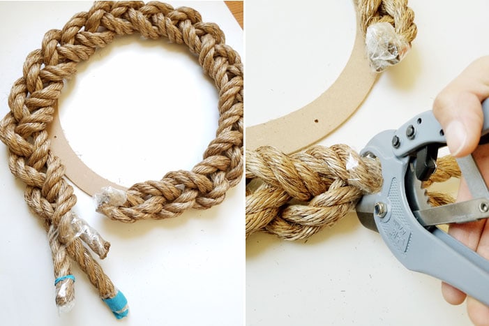 DIY Rope Nautical Wreath - an awesome DIY project for the summer! A super cute combo of rope and ribbon to make this nautical wreath! { lilluna.com }