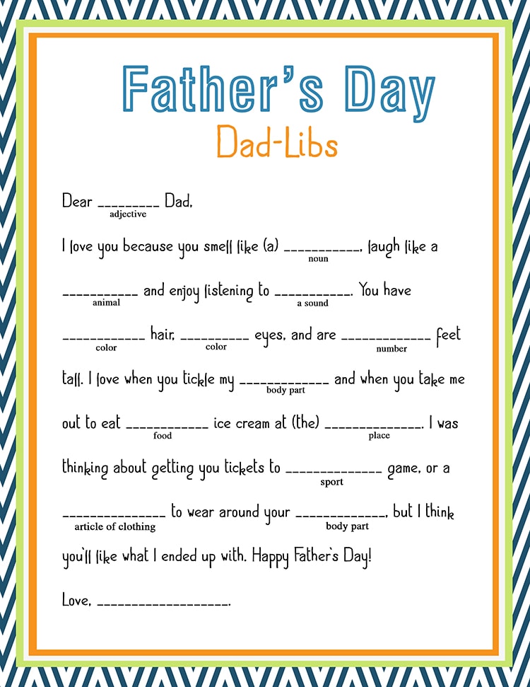 Father's Day Printable Fun Dad Libs - print out these fun Dad-Libs for your kids to fill in and give do Dad and Grandpa for Father's Day! { lilluna.com }