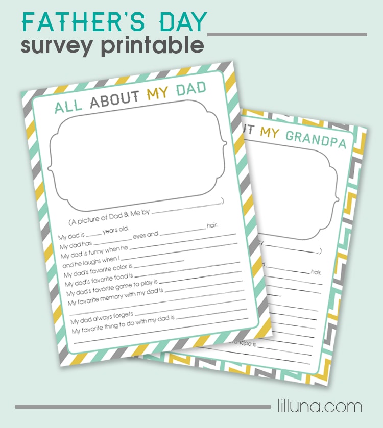 CUTE and FREE Father's Day Questionnaire - just download, print and have the kiddos fill out for a sweet and personalized gift for dad OR grandpa. { lilluna.com }