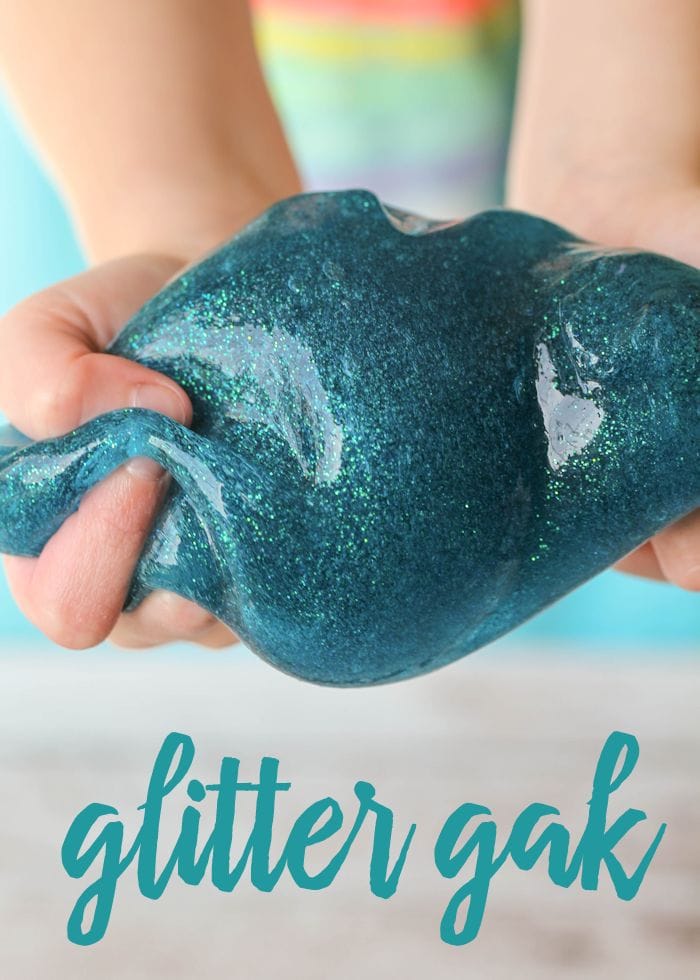 Homemade Glitter Gak recipe - the kids LOVE this stuff!! It takes a minute to make and provides hours of entertainment. All you need to make this is water, elmers glue, borax, and glitter! Recipe on { lilluna.com }