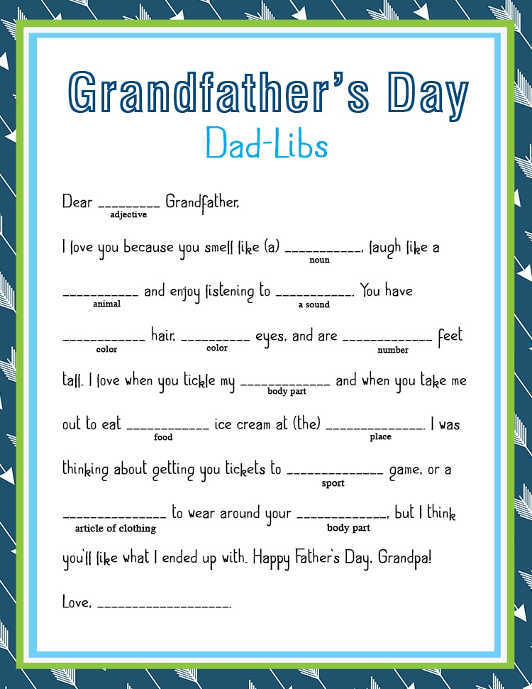 Father's Day Printable Fun Dad Libs - print out these fun Dad-Libs for your kids to fill in and give do Dad and Grandpa for Father's Day! { lilluna.com }