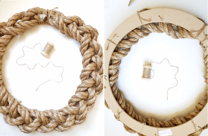 DIY Rope Nautical Wreath - an awesome DIY project for the summer! A super cute combo of rope and ribbon to make this nautical wreath! { lilluna.com }