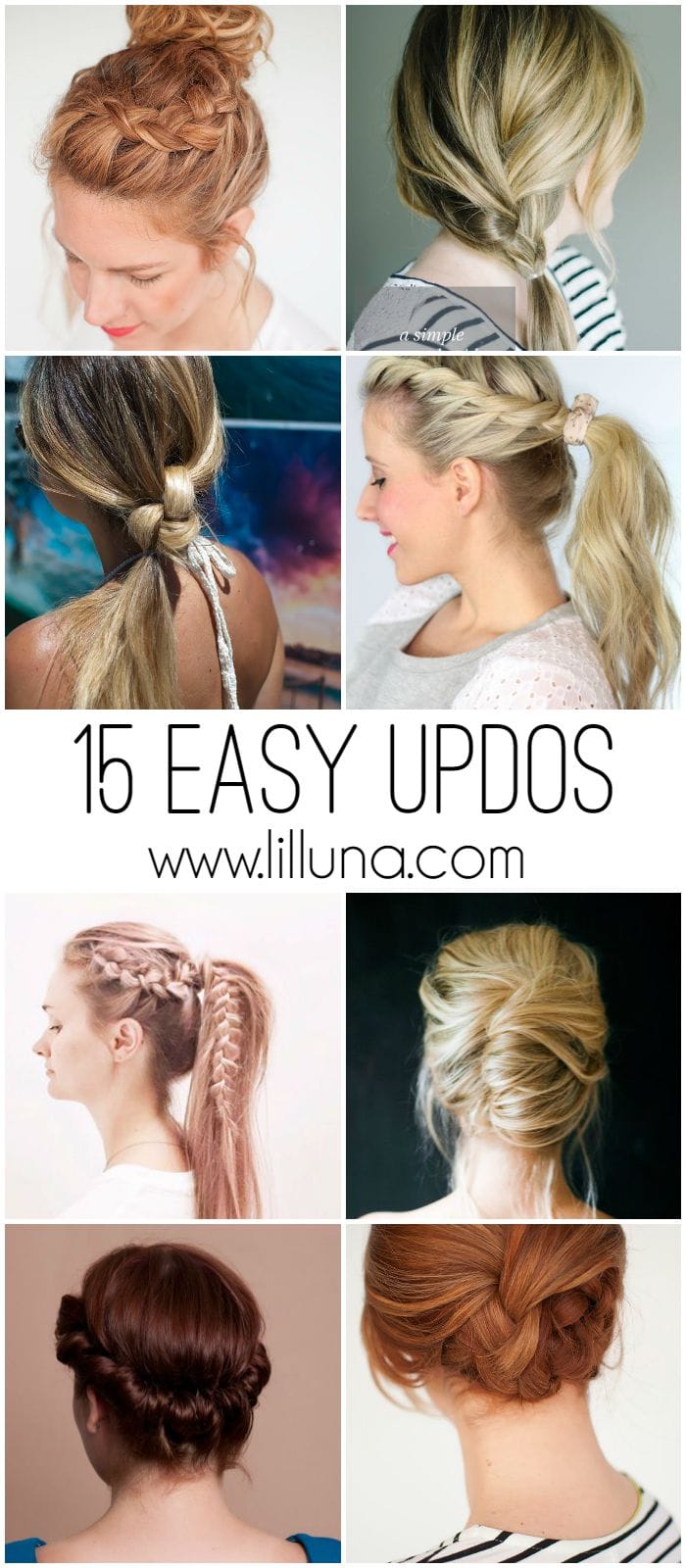 15 easy updos for all lengths and types of hair! Perfect for lazy days and rushed mornings when you just need to throw your hair up! See it on { lilluna.com }