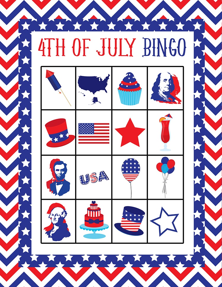 FREE 4th of July Bingo Printable - perfect to print up and use in between Independence Day Festivities with family and friends or while waiting for the fireworks to start!!