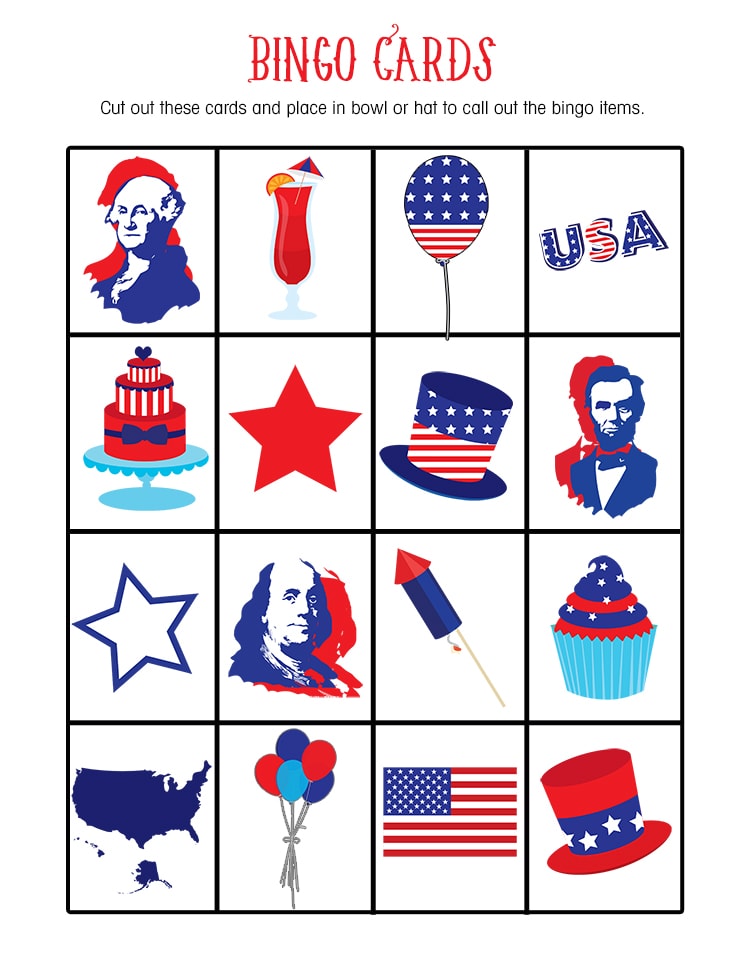 4th of July Bingo - perfect to print up and use in between Independence Day Festivities with family and friends or while waiting for the fireworks to start!!