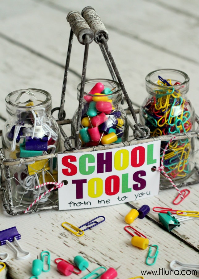 ADORABLE School Tools Gift with free prints! Perfect for the kids' teachers!