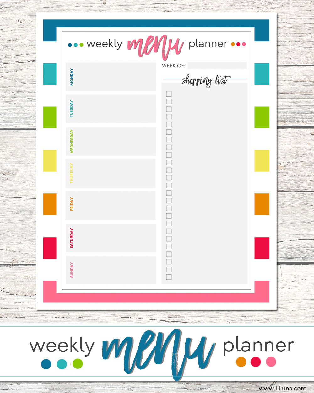 FREE Weekly Menu Planner + Shopping List