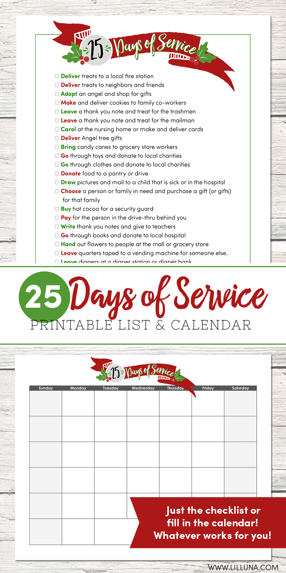 25 Days of Service - a cute printable that shares service ideas for your family to complete during the holiday season. Such a fun idea!