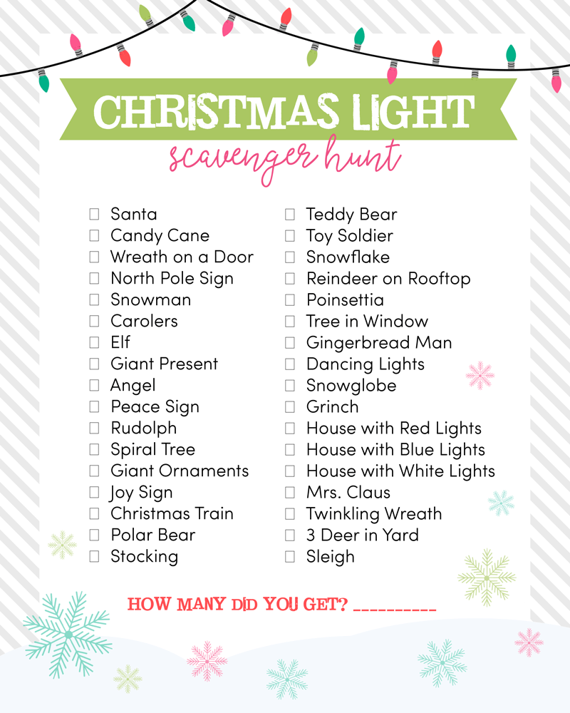 Christmas Light Scavenger Hunt - a fun game to play with the kids as you drive around and admire Christmas lights!!