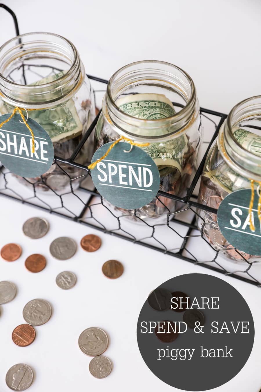FREE SHARE, SPEND, SAVE tags to help teach your family how to manage money and also give back!