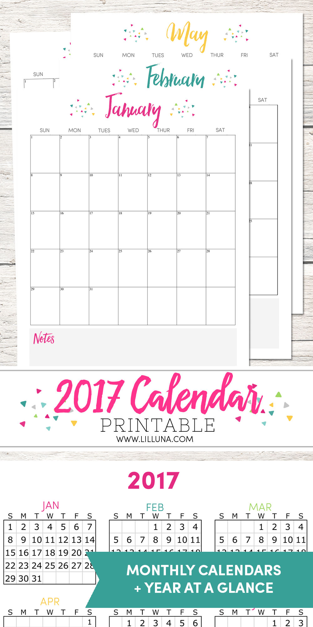 FREE 2017 Calendar - even has a NOTES section on the bottom to help you be organized in the new year.