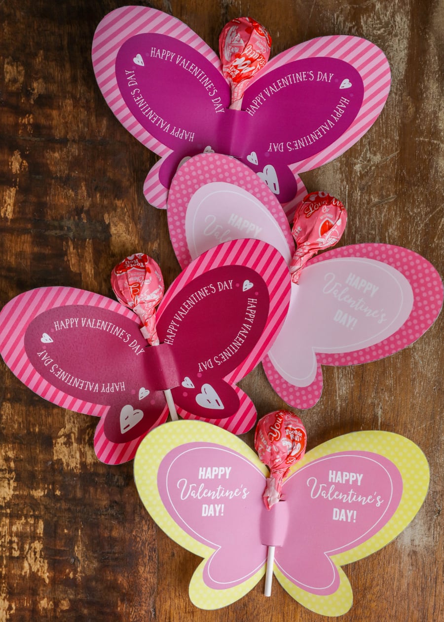 FREE Printable Butterfly Valentines - just print and a sucker for a super cute and fun Valentine!