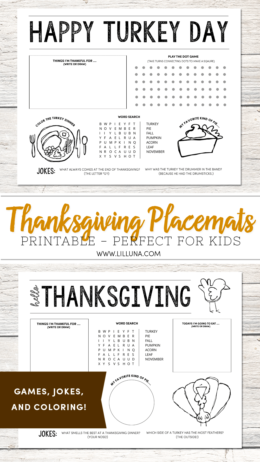 FREE Thanksgiving Coloring Placemats