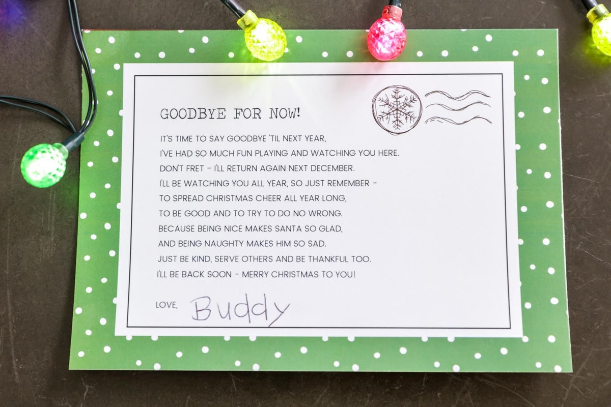 Elf on the Shelf Goodbye letter