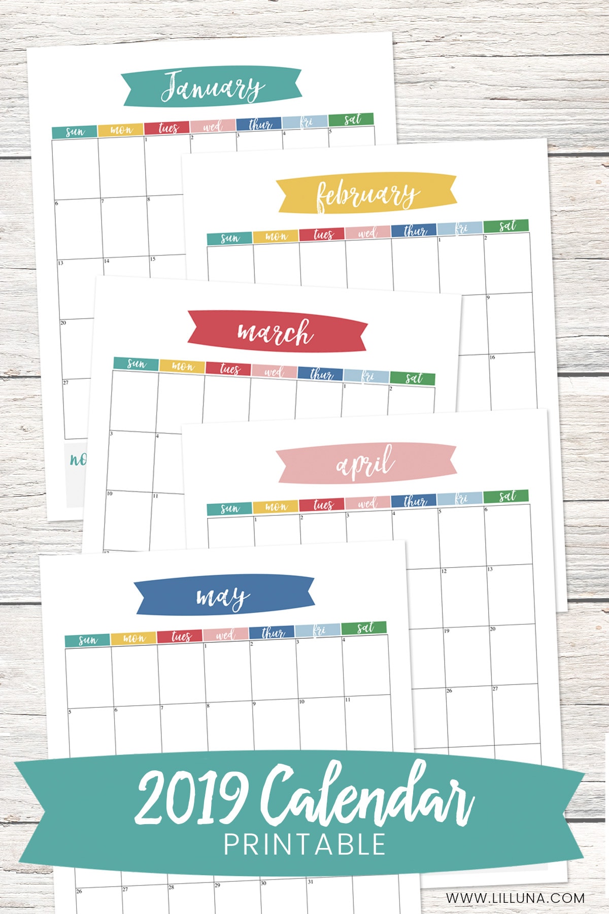 2019 Calendar Printable + Blank Calendar – Let's DIY It All – With ...